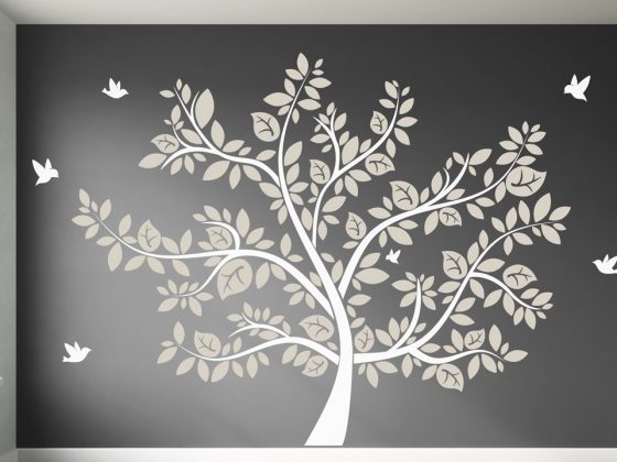 Wandtattoo Großer Baum in Weiß und Beige