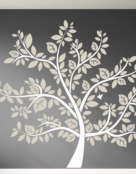 Wandtattoo Großer Baum in Weiß und Beige