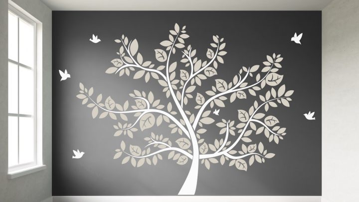 Großer Wandtattoo Baum Weiss mit Beige